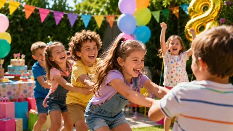 ילדים משחקים ונהנים בהפעלה קבוצתית במהלך מסיבת יום הולדת